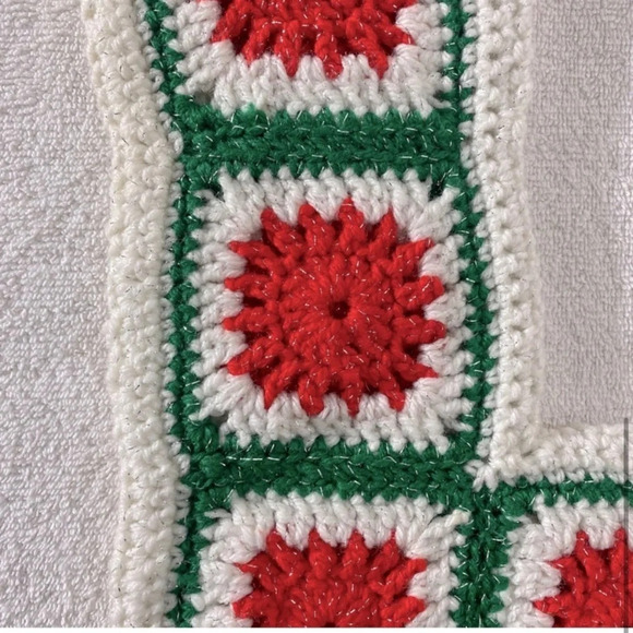 Vintage Handmade Crochet Red  White Green Granny Square Christmas Stocking - Picture 7 of 11